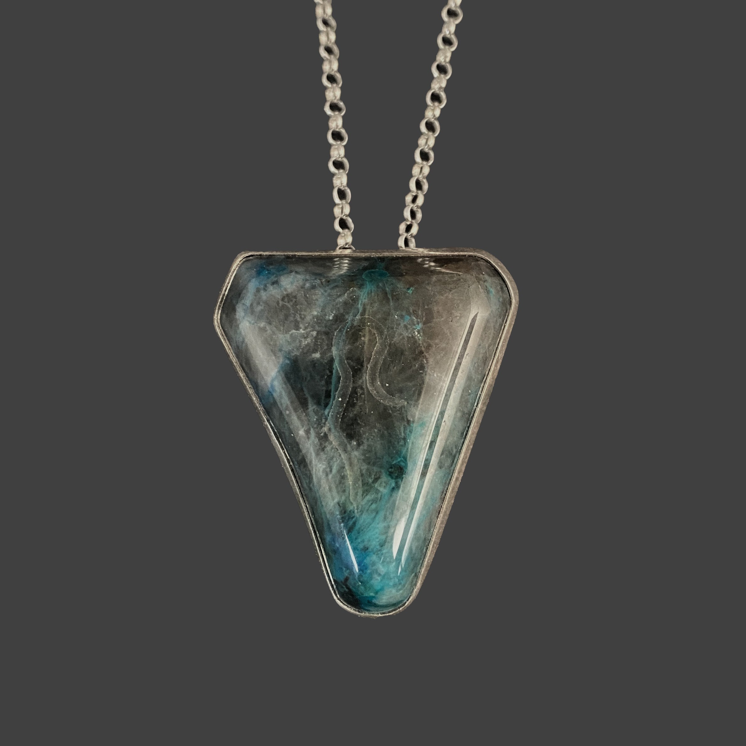 Chrysocolla Sterling Silver Pendant authentic (Rhombus)