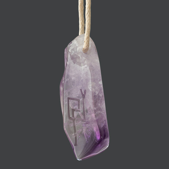 Amethyst Pendant with Divine Feminine and Sacred Masculine symbols