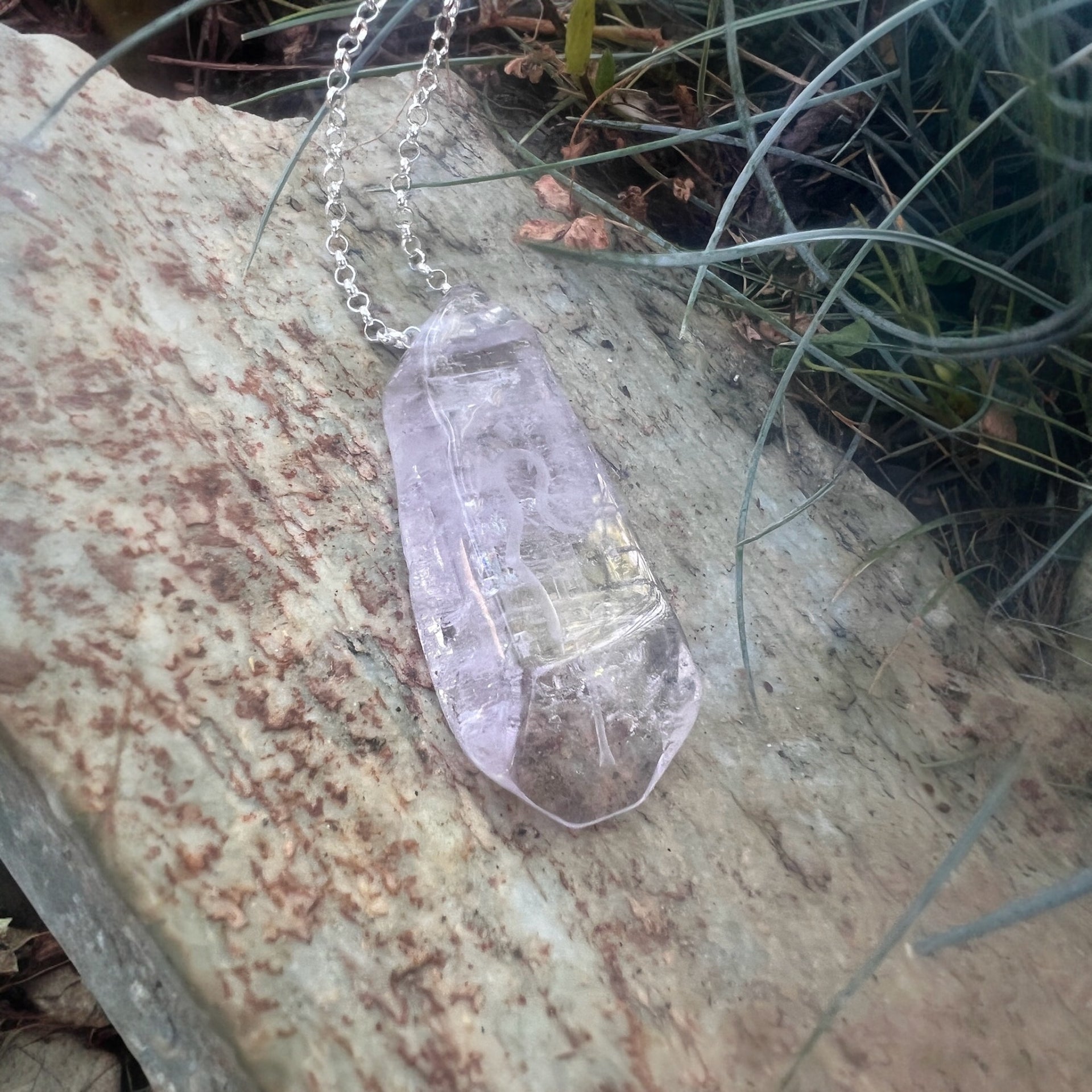 Veracruz Amethyst Pendant with Divine Feminine and Sacred Masculine symbols