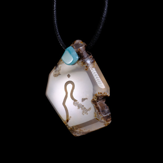 Turtleback Agate Pendant with Amazonite Accent and Divine Feminine and Sacred Masculine Symbols