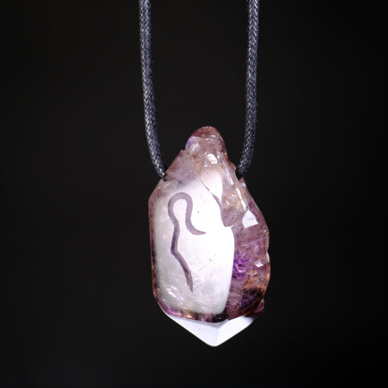 African Smoky Amethyst Pendant with Divine Feminine symbol