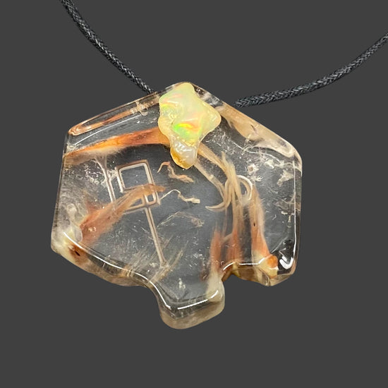 Amphibole Pendant with Ethiopian Opal Accent