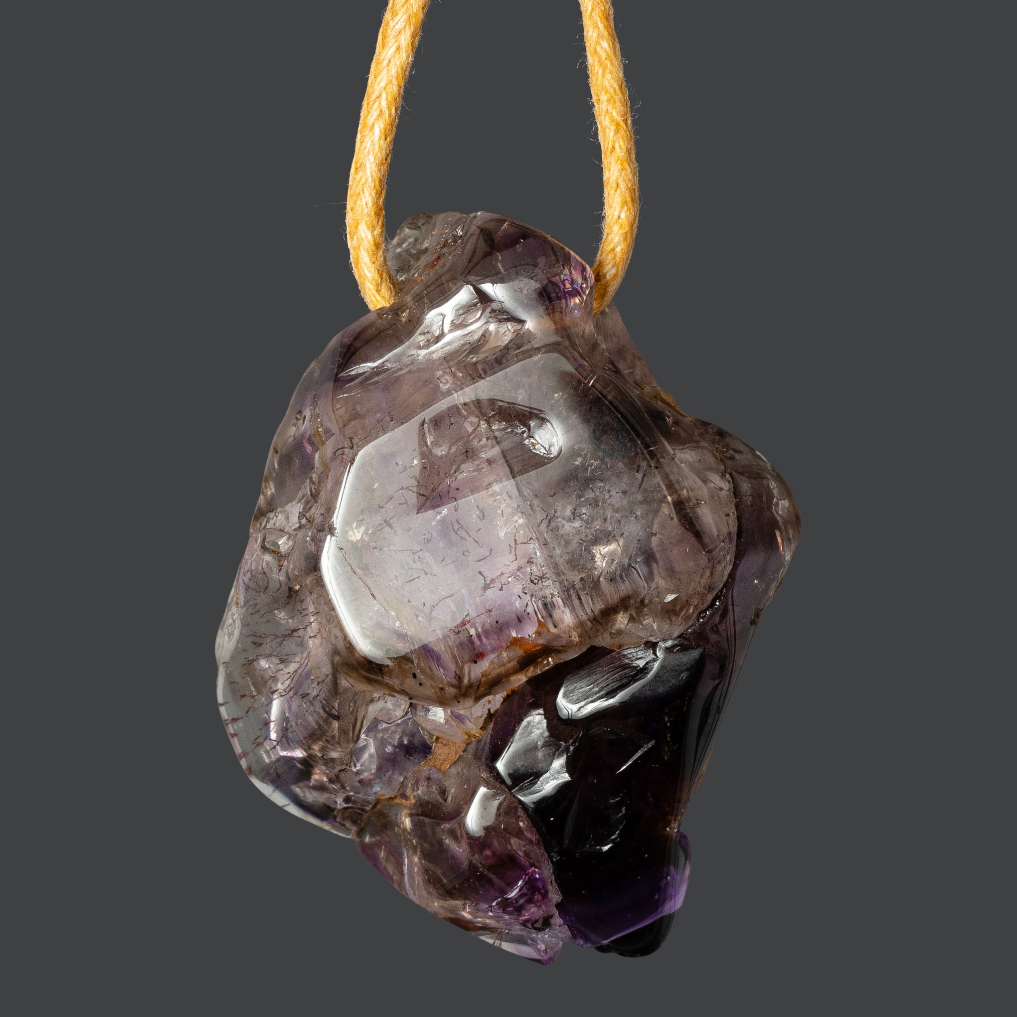 African Smoky Amethyst Pendant with Divine Feminine Symbol