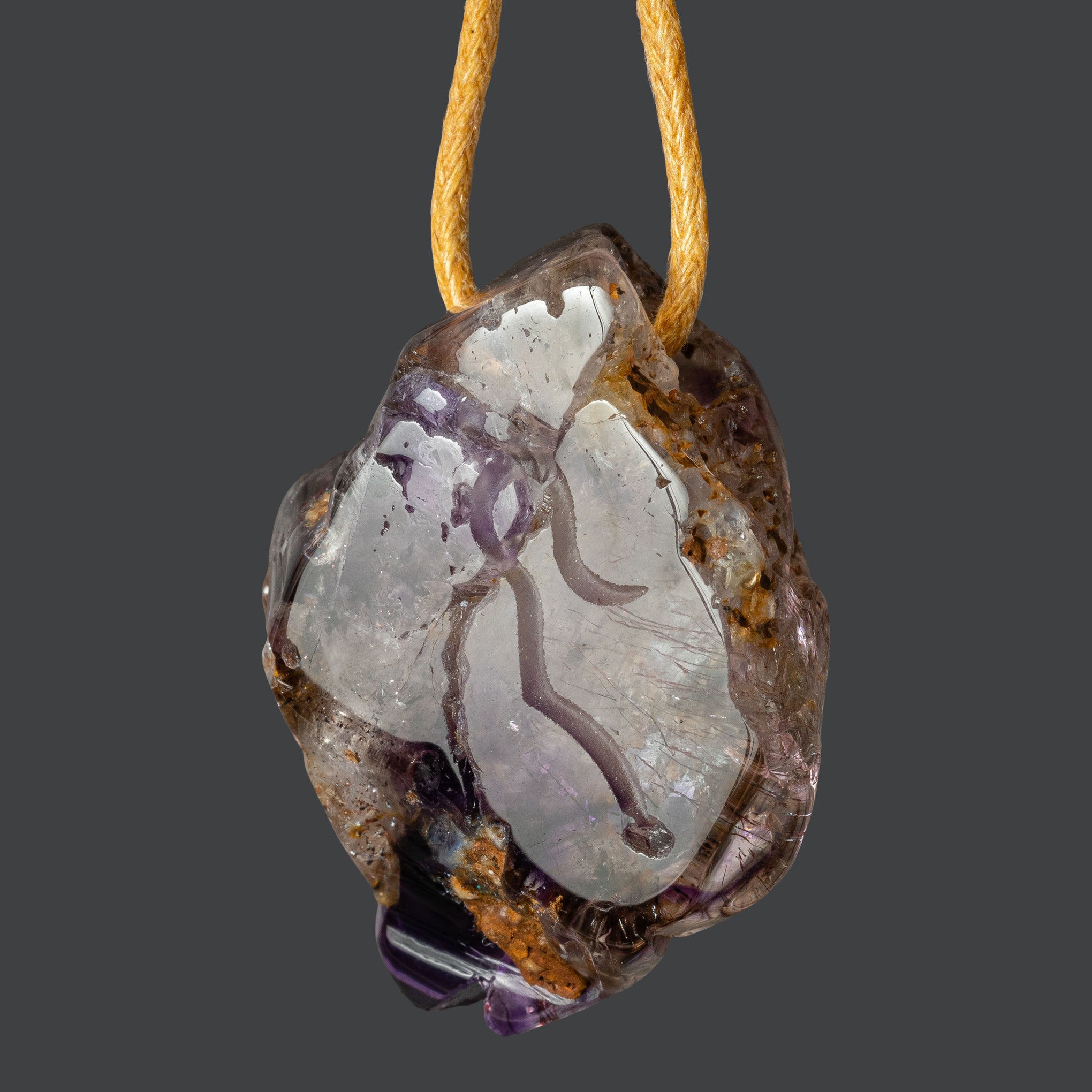 African Smoky Amethyst Pendant with Divine Feminine Symbol