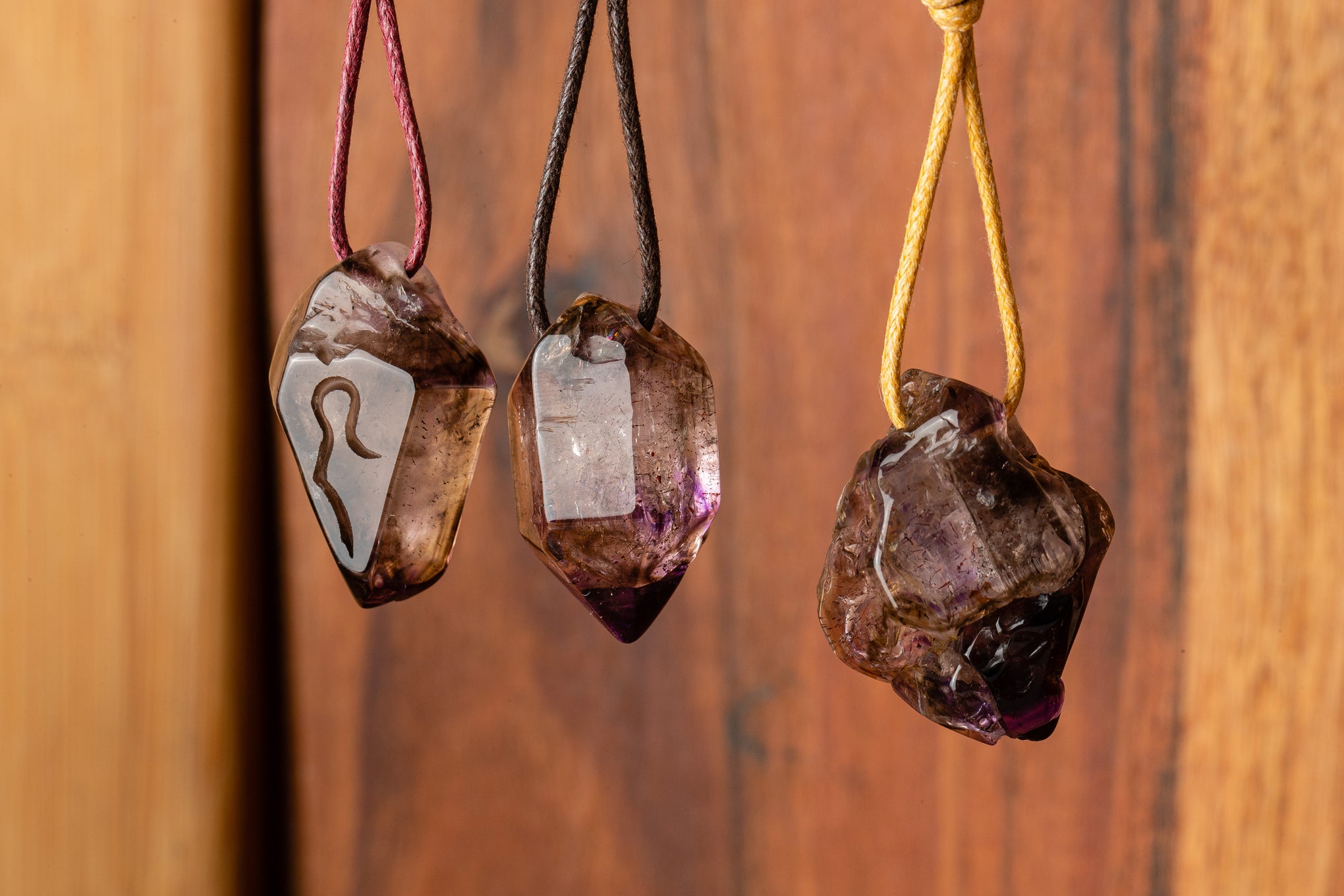 African Smoky Amethyst Pendant with Divine Feminine Symbol