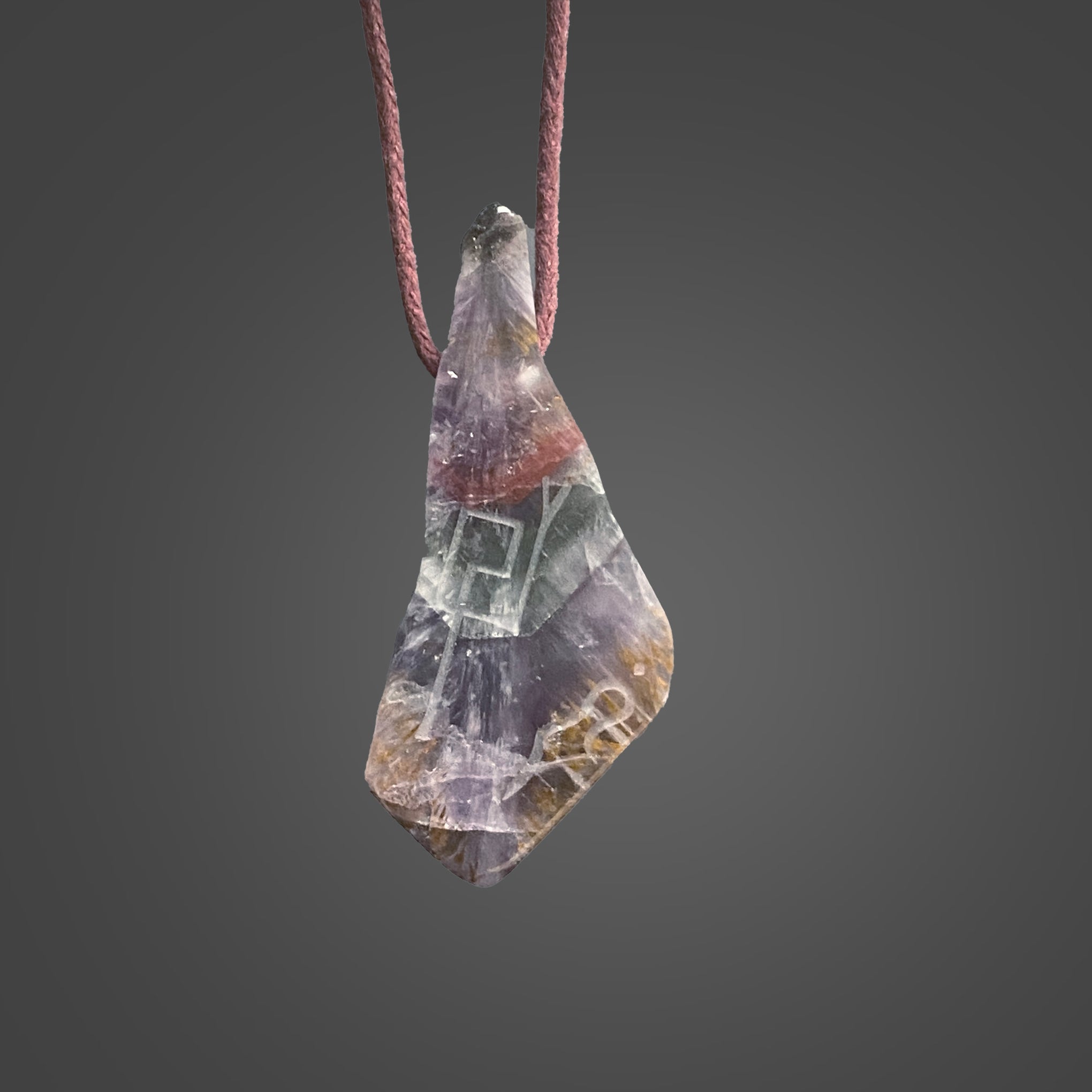 Brazilian Auralite Pendant with Divine Feminine and Sacred Masculine Symbols