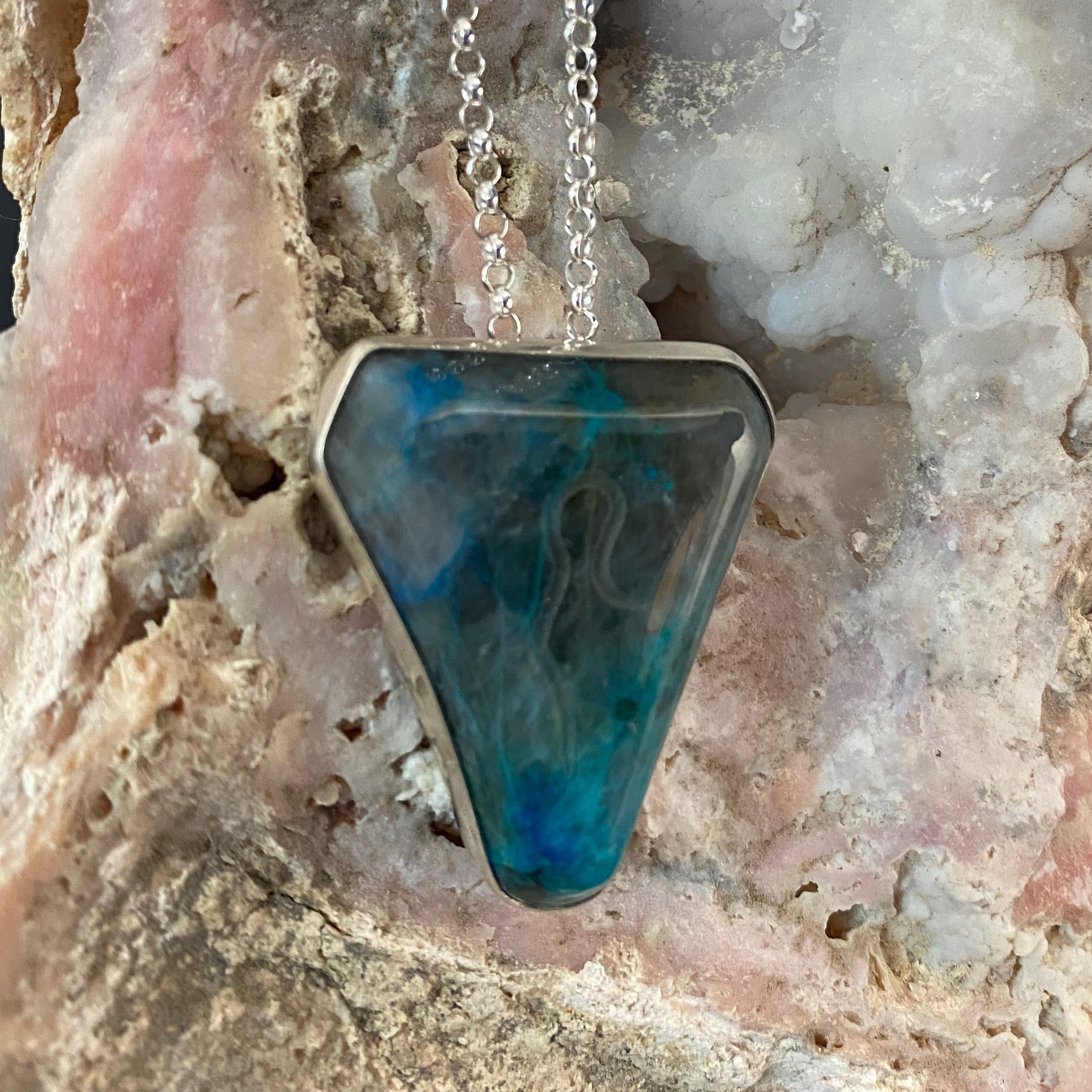 Chrysocolla Sterling Silver store Pendant (Rhombus)