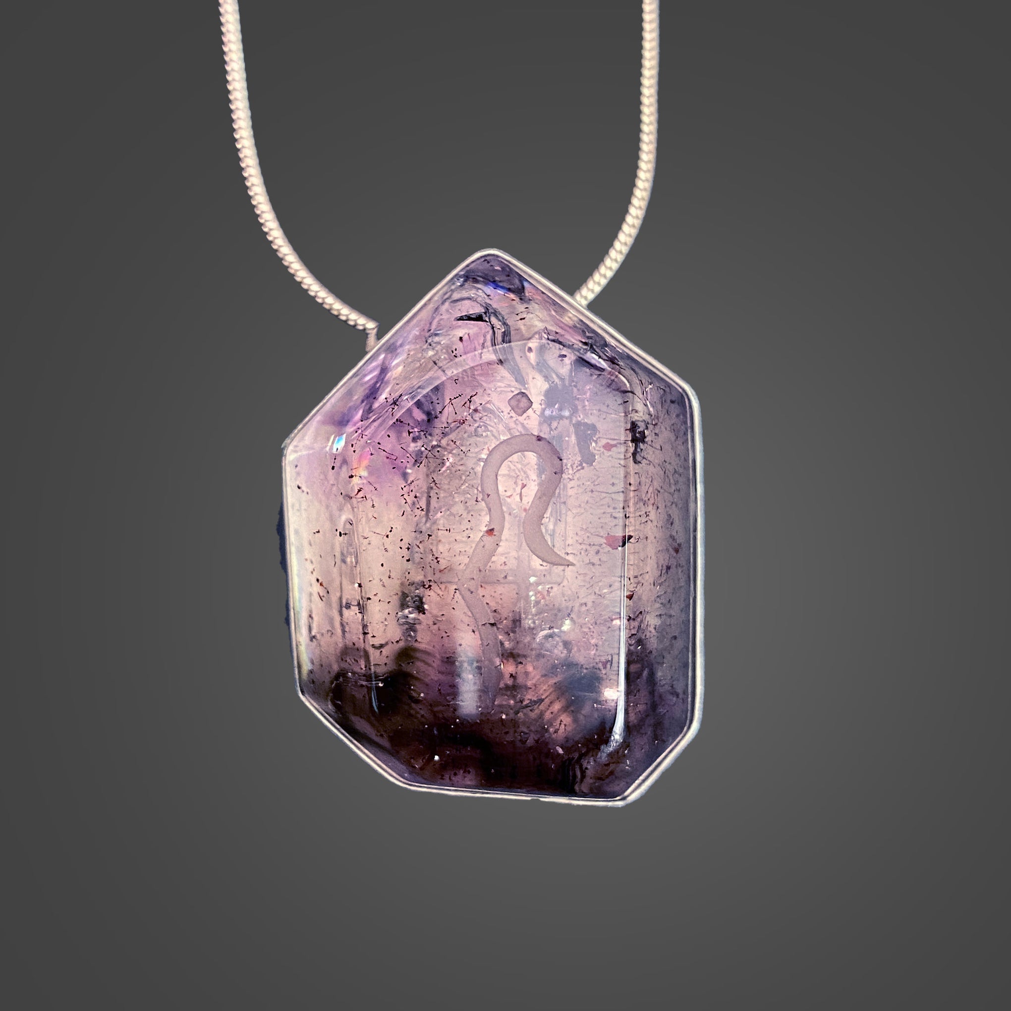 Shangaan Amethyst Sterling Silver Pendant with Divine Feminine & Sacred Masculine Symbols