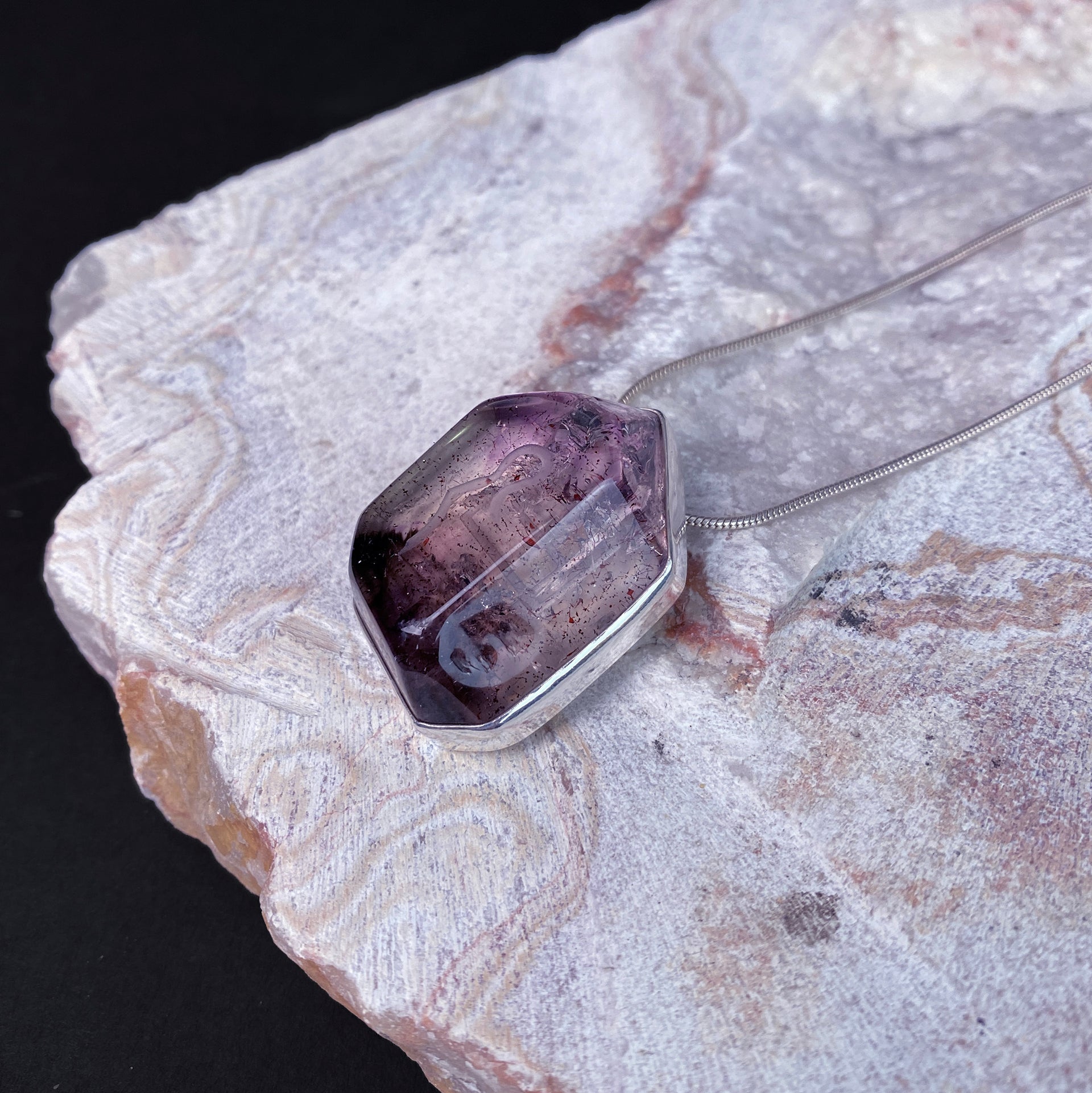 Shangaan Amethyst Sterling Silver Pendant with Divine Feminine & Sacred Masculine Symbols