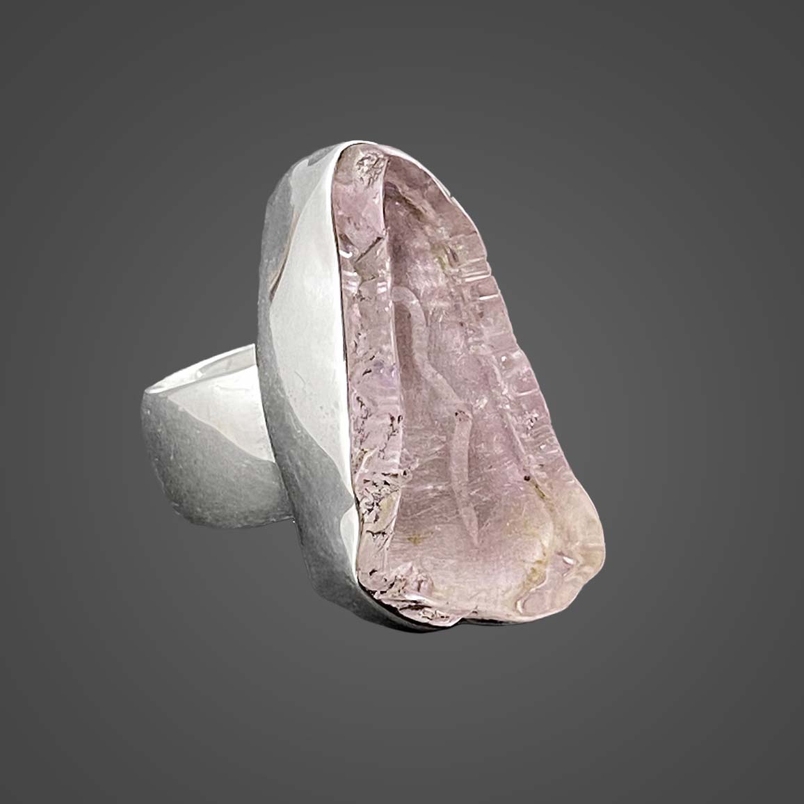 Kunzite Sterling Silver Ring with Divine Feminine Symbol size 5